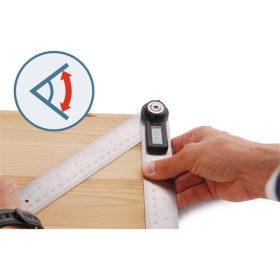   digitális szögmérő-vonalzó, szög- és hosszmérésre, 0-360°, pontosság: ±0,3°, 2×200 mm, Alu szár mm és coll beosztással