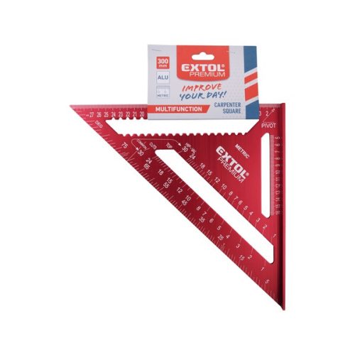 asztalos derékszög, 300 mm, ALU, lézer gravírozott, mm beosztás, 0-90° ferde beosztás