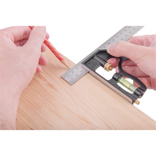 asztalos kombinált derékszög/vízmérték/vonalzó, többfunkciós, 300 mm, ALU/Inox, mm beosztás, 0°-45°-90° beosztás