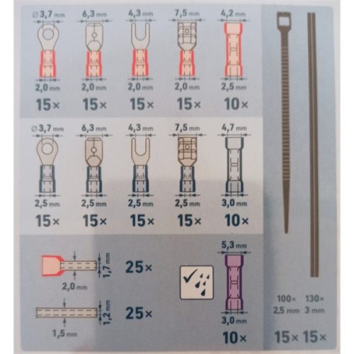 vezeték csupaszító (blankoló) és krimpelő fogó klt., 231 db, automata: 0,2-6 mm2, 205mm, CR12MoV