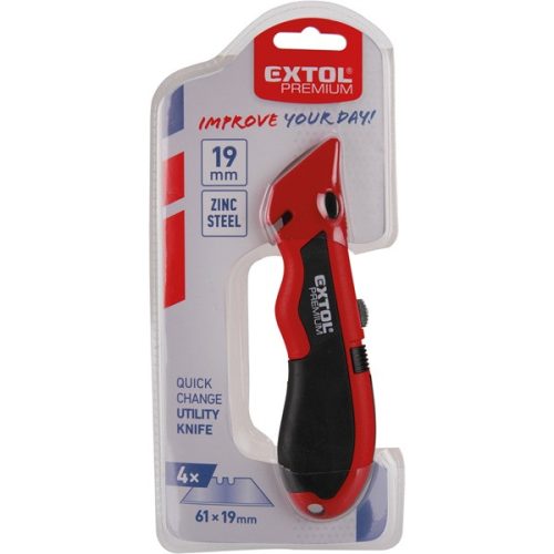 PVC vágókés, 5 db trapézpengével, gyorstöltős, pengetárolós, festett ALU ház, gumírozott, zsinórvágó penge: 9124,8855099