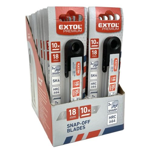 pótpenge tapétavágó késhez, 10 db, 18×100×0,5 mm, törhető, SK4 acél, HRC >64, tripla vágóél