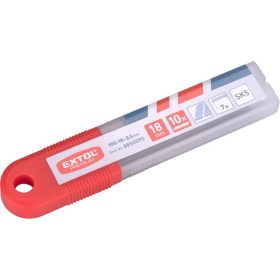   pótpenge tapétavágó késhez, 10 db, 18×100×0,5 mm, törhető, SK5 acél, HRC >64, fogazott vágóél