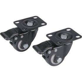   készülékgörgő 2 db, önbeálló, rögzítőfékkel, fekete PVC, golyóscsapággyal, 40mm, max. teherbírás: 30 kg/db