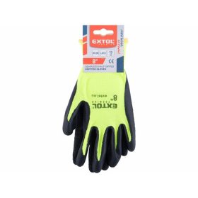   kötött kesztyű nylon, varrat nélküli, méret  9' latexbe mártott teny. és ujjhegy, gumírozott mandzsetta