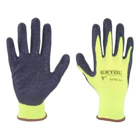   kötött kesztyű nylon, varrat nélküli, méret  9' latexbe mártott teny. és ujjhegy, gumírozott mandzsetta