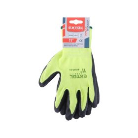   kötött kesztyű nylon, varrat nélküli, méret  11' latexbe mártott teny. és ujjhegy, gumírozott mandzsetta