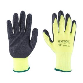   kötött kesztyű nylon, varrat nélküli, méret  11' latexbe mártott teny. és ujjhegy, gumírozott mandzsetta