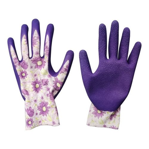 kerti kesztyű, virágmintás, poliészter, méret: 8' latexbe mártott teny. és ujjhegy., gumírozott mandzsetta, Extol Lady
