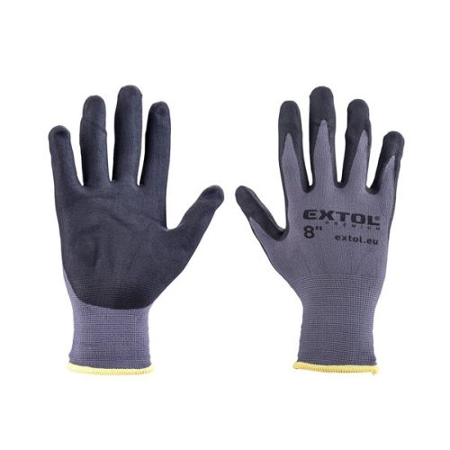 Kötött kesztyű nylon-Spandex, varrat nélküli, méret: 8' nitrilbe mártott teny. és ujjhegy, gumírozott mandzsetta