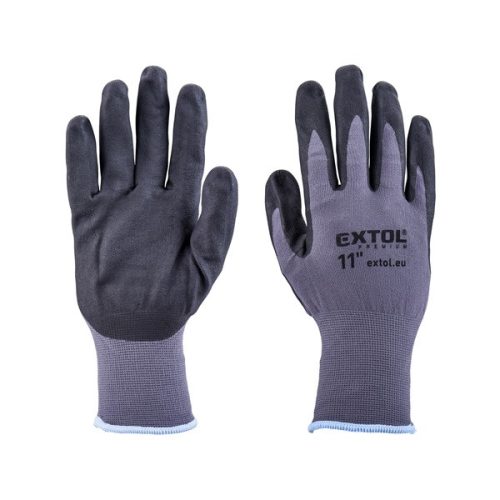 Kötött kesztyű nylon-Spandex, varrat nélküli, méret: 11' nitrilbe mártott teny. és ujjhegy, gumírozott mandzsetta