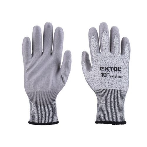 vágásbiztos kötött kesztyű, méret 8", poliuretánba mártott tenyér és újhegy, gumírozott mandzsetta