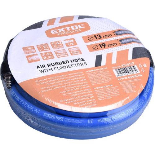 légtömlő egyenes, 10m, kompresszorhoz, 1/2", átm.: 13 / 19 mm, max. 20 Bar, gyorscsatlakozókkal