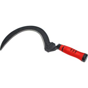   sarló, teljes/penge hossz: 400/230mm, kovácsolt acél penge, PP+TPR nyél, műanyag tartó