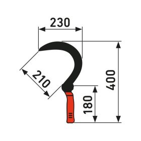   sarló, teljes/penge hossz: 400/230mm, kovácsolt acél penge, PP+TPR nyél, műanyag tartó