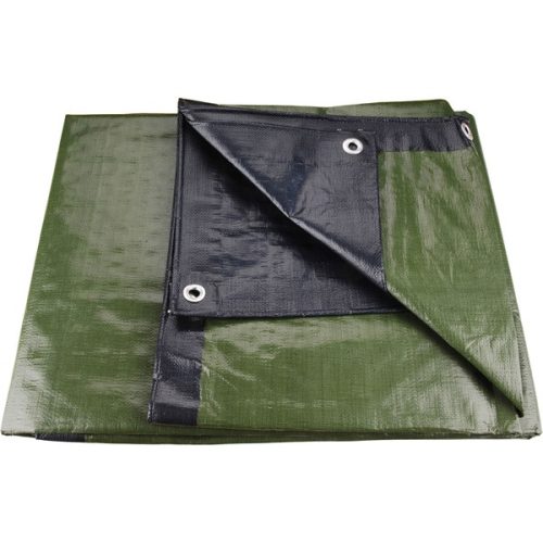 takaróponyva, vízálló, de nem UV álló; 200g/nm, 8×12m névleges méret, valós méret: 7,85×11,80m, PE, lefűző lyukakkal