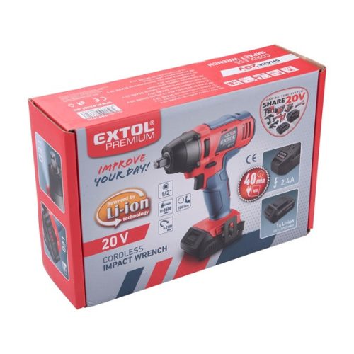 akkus ütvecsavarozó, Share20V, 1/2" négyszög, Li-ion; 180 Nm, 1db 20V akku: 2000 mAh, 1db töltő,