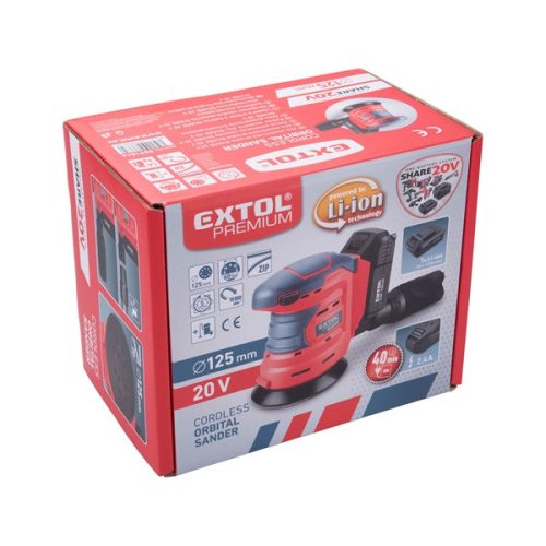 akkus rotációs (excentrikus) csiszoló, Share20V, 20V, Li-ion, 1db akku, 1db töltő, 2000 mAh, 125 mm,ford.: 10.000 f/perc