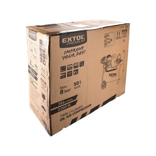 olajos légkompresszor, 2200W, 50l tartály, 8 bar; 356 l/min