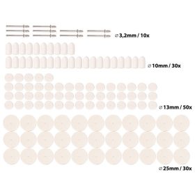   mini polírozó klt. 3,2 mm befogás, 120 db, 3 féle fejforma, gyapjú filc
