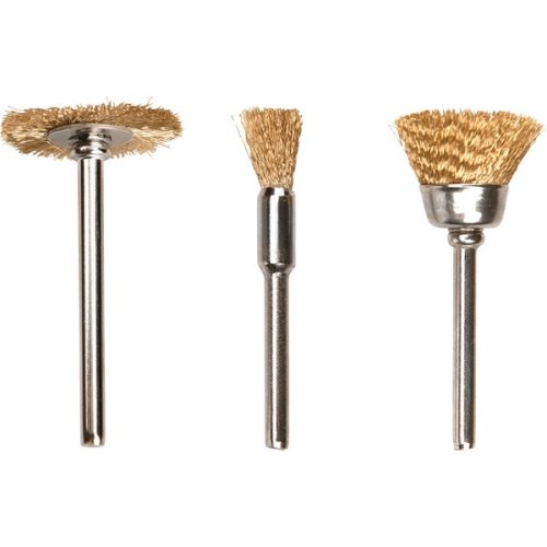 mini drótcsiszoló klt. 3,2 mm befogás, 45 db, 3 féle fazékkefe fejforma, rezezett acélszál