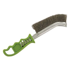   drótkefe hajlított, műanyag nyél; rozsdamentes acél, 24cm, 30mm szálhossz