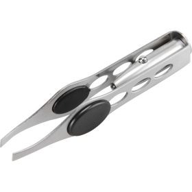   csipesz LED fénnyel, rozsdamentes acél, hossz: 95mm, pofák szélessége: 4mm, 3×1,5V elemmel (LR71)