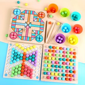   3 az 1-ben fa társasjáték, golyós kirakók, repülős sakk