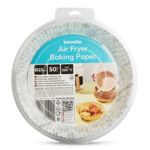 Air fryer sütőpapír - olaj nélküli sütőhöz - mintás, kör - 23 cm - 50 db / csomag