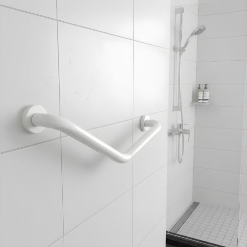 Fürdőszobai kapaszkodó - 45°-ban hajlított - rozsdamentes acél - fehér - 25 + 25 cm