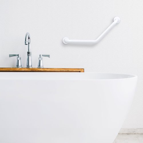 Fürdőszobai kapaszkodó - 45°-ban hajlított - rozsdamentes acél - fehér - 25 + 25 cm