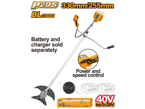 INGCO Akkus fűkasza 330 mm szénkefe nélküli 2 x 20 V (akku és töltő nélkül)