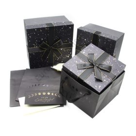   PAPÍRDOBOZ 3 DB FEKETE, EZÜST DÍSZTASAKKAL 1/24 18x18x11; 16x16x10; 14x14x8 cm