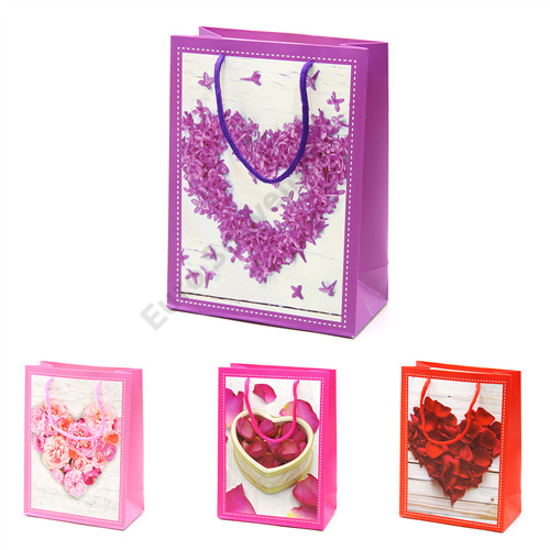 AJÁNDÉKTASAK SZÍVES VIRÁGOS 12/480 32x25,5x10 cm 4 FÉLE