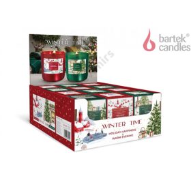   GYERTYA ILLATOS "WINTER TIME" 150 GR. 2 FÉLE SZÓJAVISZ,FAKANÓC 30 ÓRA