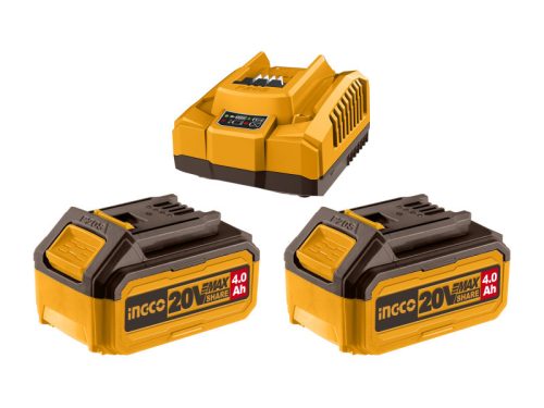 INGCO Akkumulátor és töltő szett 20 V (2 x 4,0 Ah akku + 4,0 A töltő)