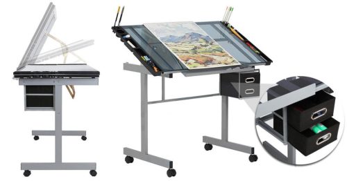 Tervező asztal dönthető,üveg asztallappal