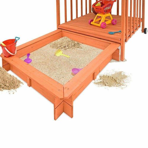 Fa játszóház homokozóval és árnyékoló tetővel