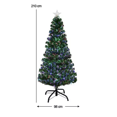 Műfenyő száloptikával színes LED-del több típusban-210 cm-es