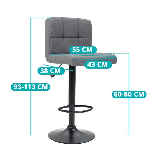 Szövet borítású bárszék 2 db, több színben-világos szürke