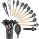 Timeless Tools 14 darabos konyhai eszközkészlet, hőálló szilikon fejjel, tartóval, sötétszürke