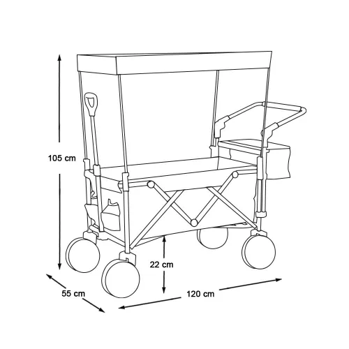 Összecsukható kocsi tetővel, húzható-tolható, sötétkék