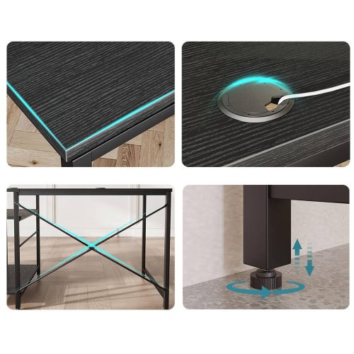 Átalakítható L alakú íróasztal polcokkal, fekete