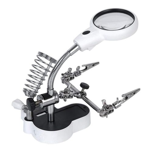 Paneltartó (harmadik kéz) LED-es nagyítóval, 2 db csipesszel, pákatartóval