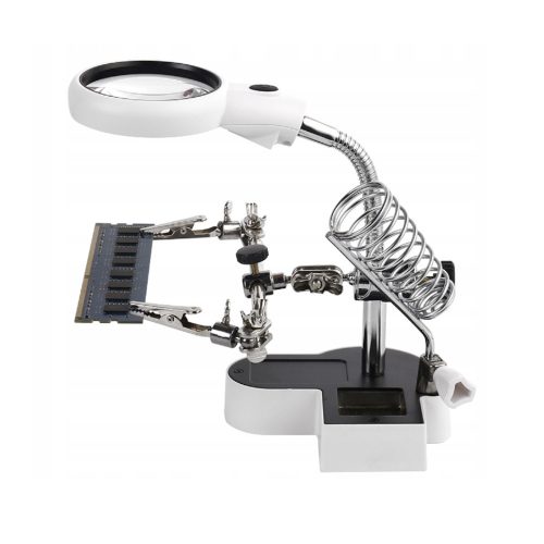 Paneltartó (harmadik kéz) LED-es nagyítóval, 2 db csipesszel, pákatartóval