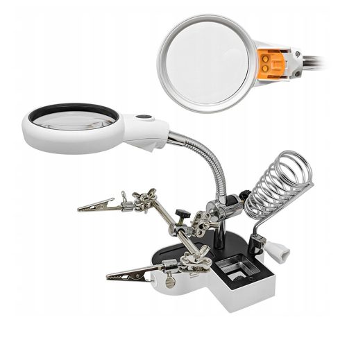 Paneltartó (harmadik kéz) LED-es nagyítóval, 2 db csipesszel, pákatartóval