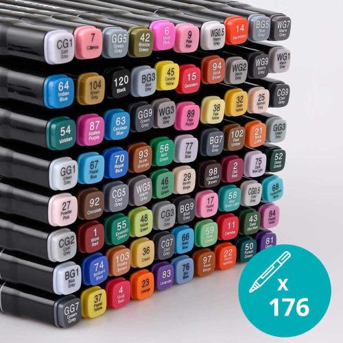 Kétvégű alkoholos marker készlet fadobozban, 176 db