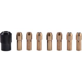   befogó tokmány klt., 8 db, befogás: 1-1,6-2-2,3-3-2×3,2 mm, M8×0,75 mm, a 404120, 404121, 8892201 mini köszörűgéphez