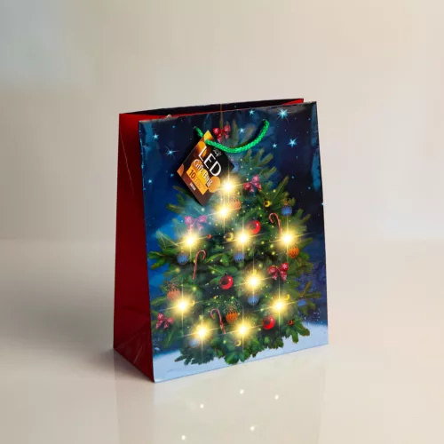 Ajándéktasak - 10 melegfehér LED, papír - 265 x 127 x 330 mm - 4 féle / csomag - 12 db / csomag