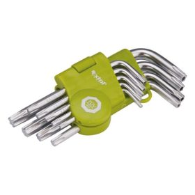   TORX kulcs klt., rövid, Cr40, TÜV/GS; 9db, T10-T50, bliszteren, egyik vége lyukas